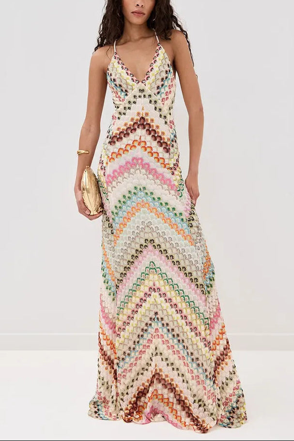 Alishba | Women's V-Neck Sleeveless Zigzag Flowy Maxi Dress