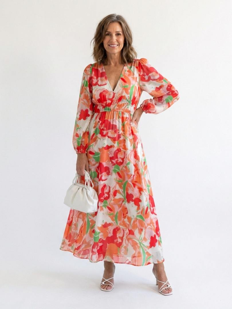 Alissa | Women’s V Neck Long Sleeve Floral Print Maxi Dress