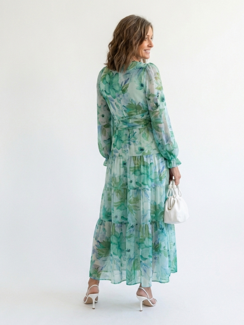 Alissa | Women’s V Neck Long Sleeve Floral Print Maxi Dress