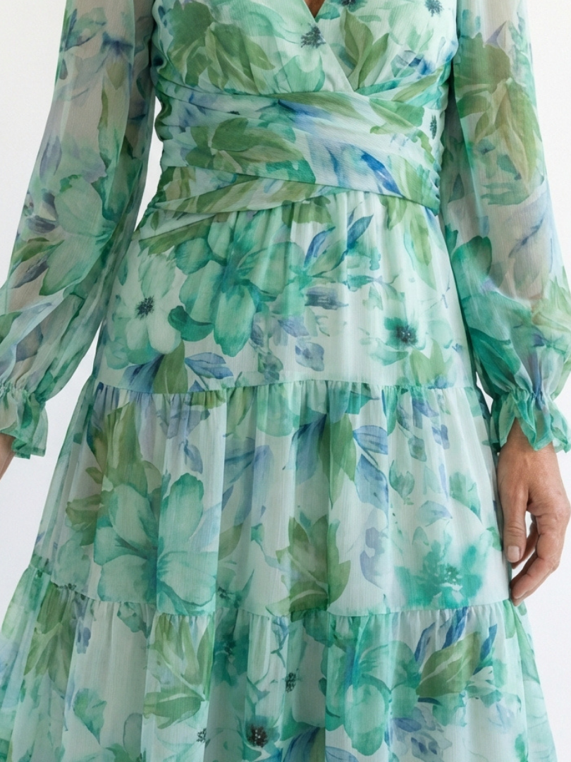 Alissa | Women’s V Neck Long Sleeve Floral Print Maxi Dress
