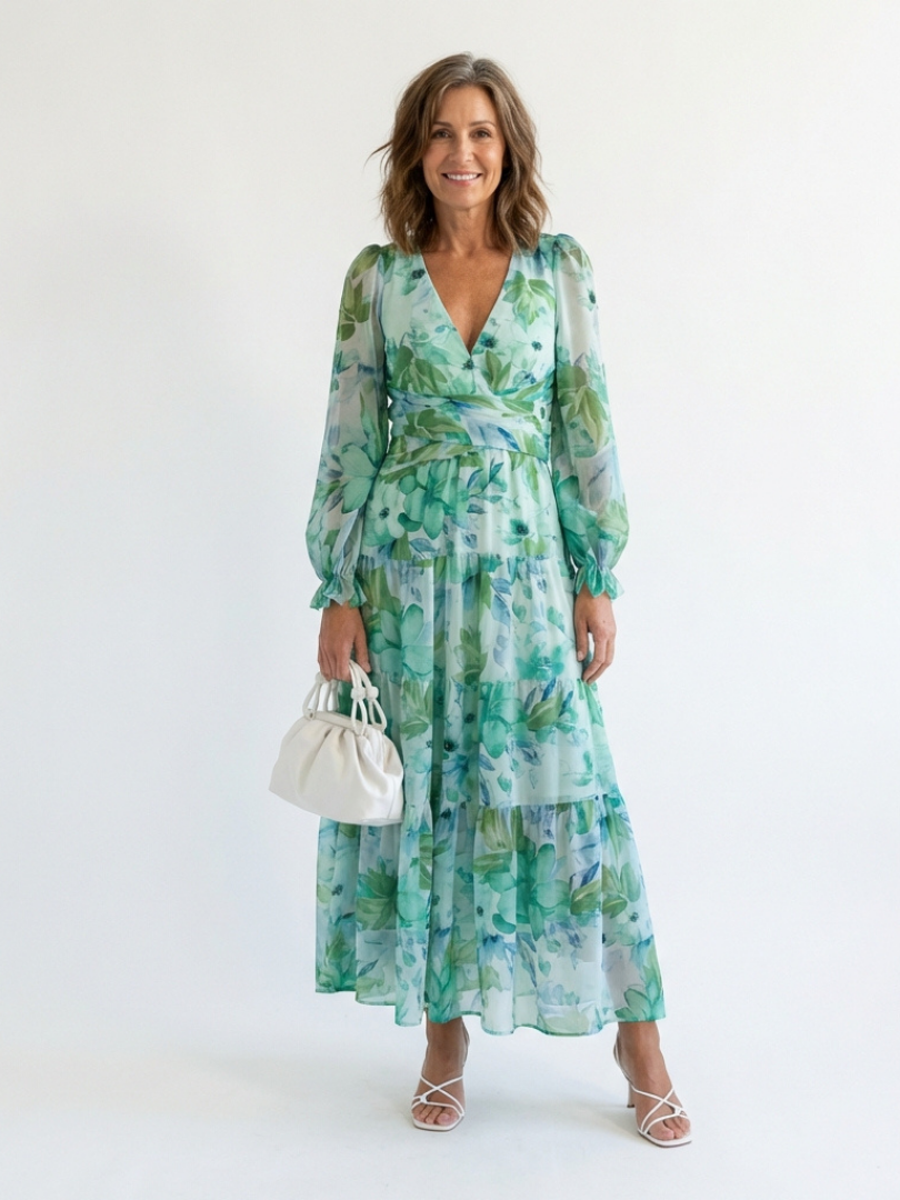 Alissa | Women’s V Neck Long Sleeve Floral Print Maxi Dress