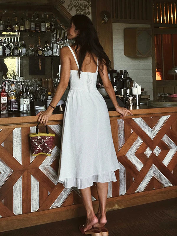 Alizee | Women's Ruffle Hem Sweetheart Neck Midi Dress