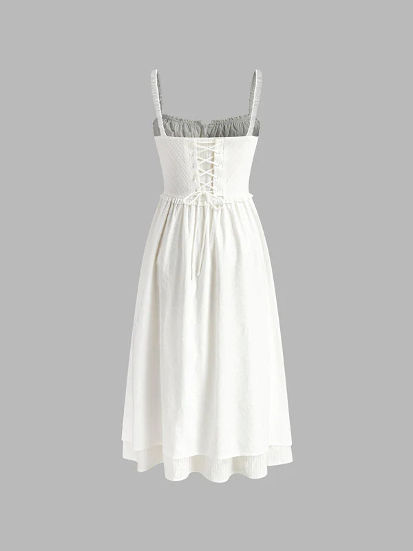 Alizee | Women's Ruffle Hem Sweetheart Neck Midi Dress