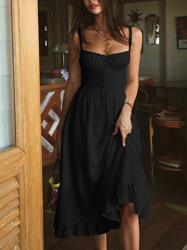 Alizee | Women's Ruffle Hem Sweetheart Neck Midi Dress