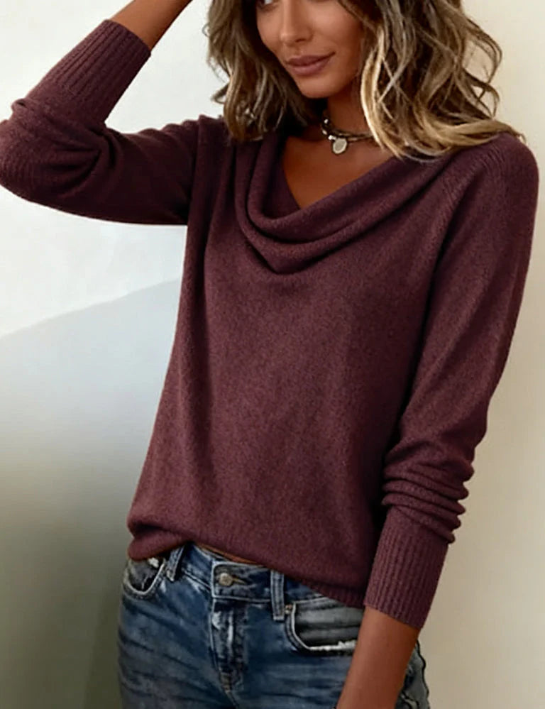 Allana | Women’s Cowl Neck Ribbed Long Sleeve Sweater