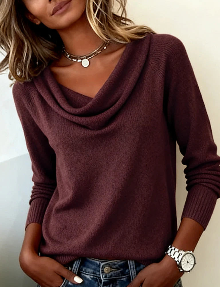Allana | Women’s Cowl Neck Ribbed Long Sleeve Sweater
