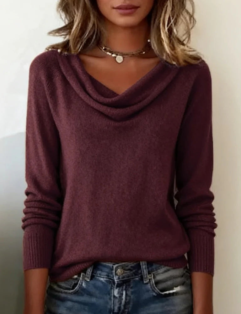 Allana | Women’s Cowl Neck Ribbed Long Sleeve Sweater