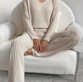 Allegria | Women's Long Sleeve V-Neck High Waisted Two Piece Set