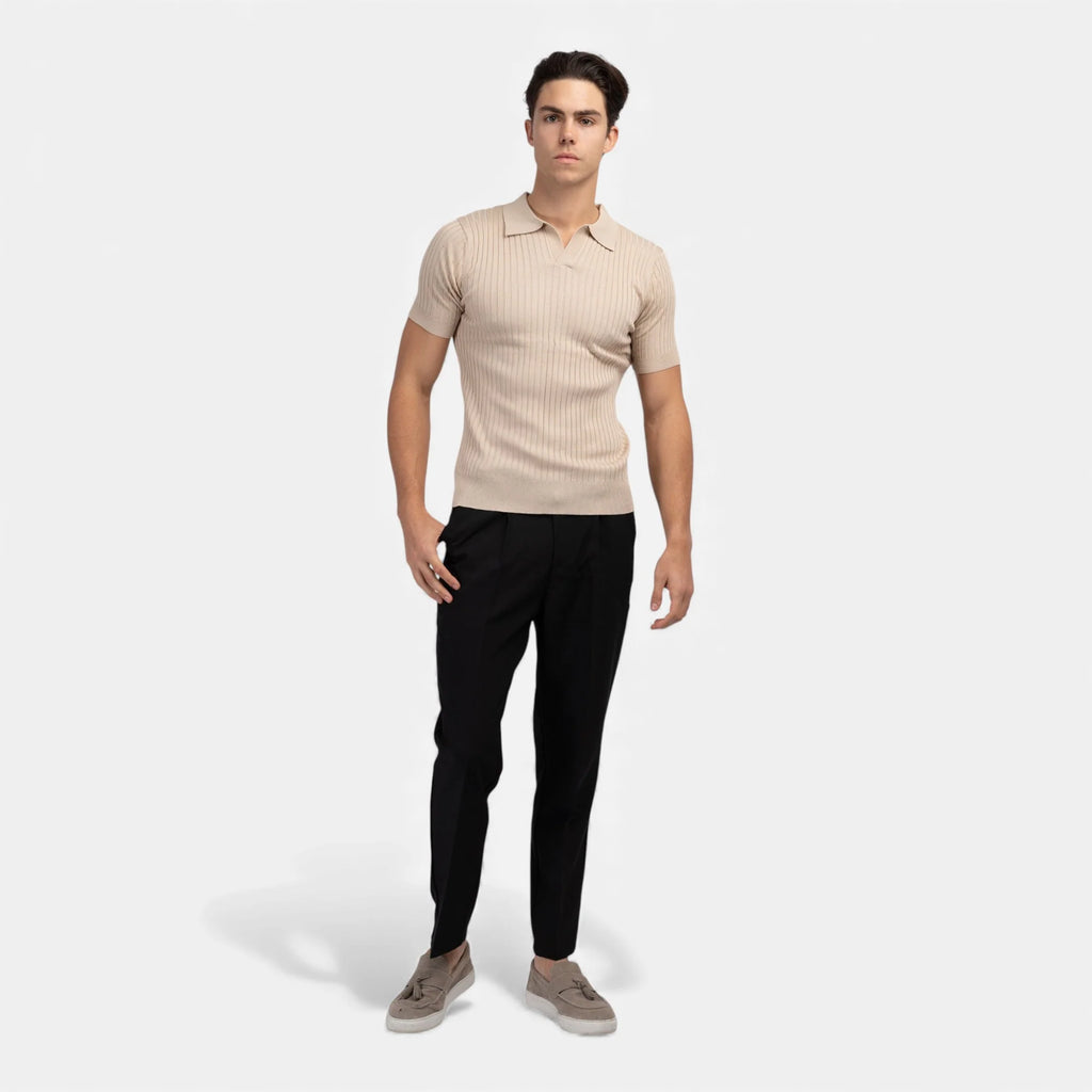 Allen | Men’s Short Sleeve Textured Ribbed Polo Shirt