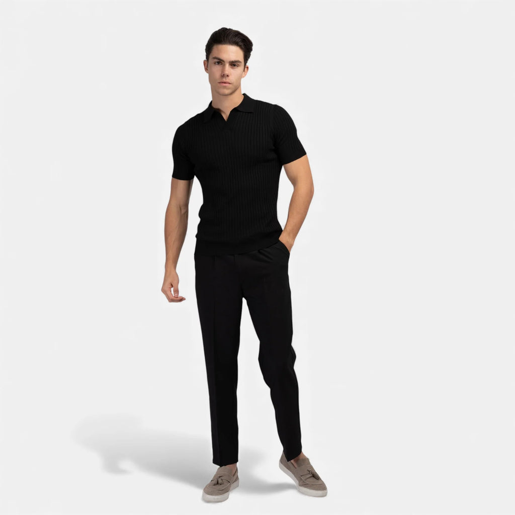 Allen | Men’s Short Sleeve Textured Ribbed Polo Shirt