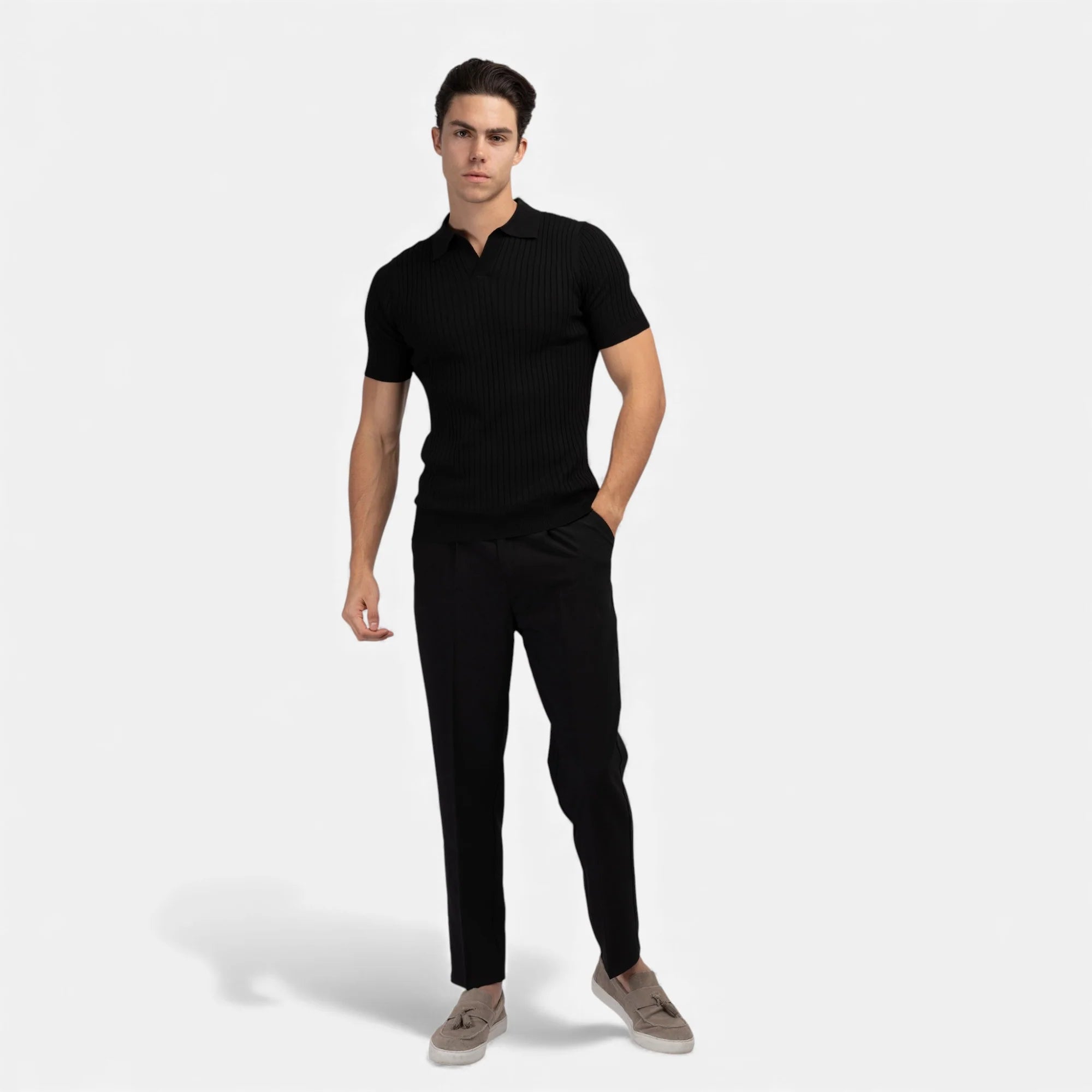 Allen | Men’s Short Sleeve Textured Ribbed Polo Shirt