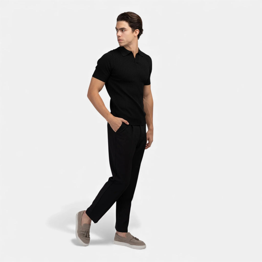 Allen | Men’s Short Sleeve Textured Ribbed Polo Shirt