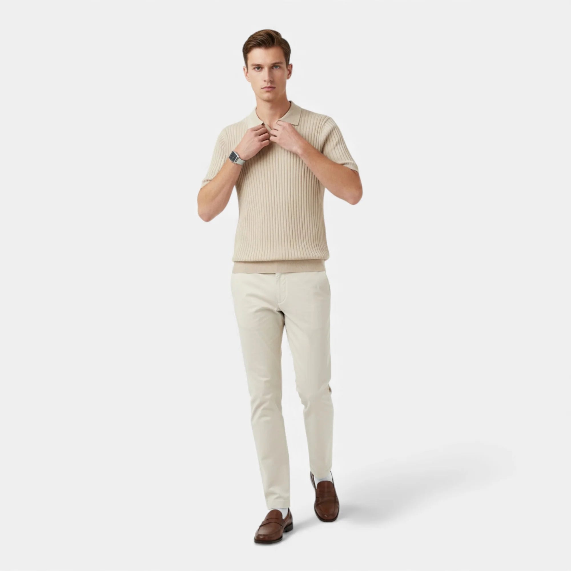 Allen | Men’s Short Sleeve Textured Ribbed Polo Shirt