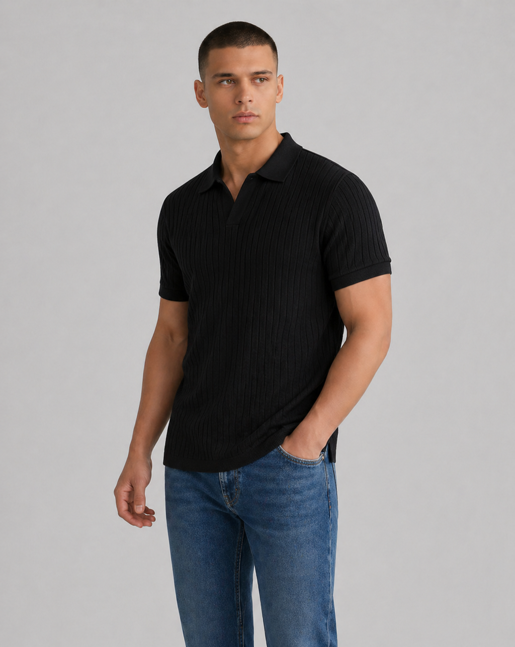 Allen | Men’s Short Sleeve Textured Ribbed Polo Shirt