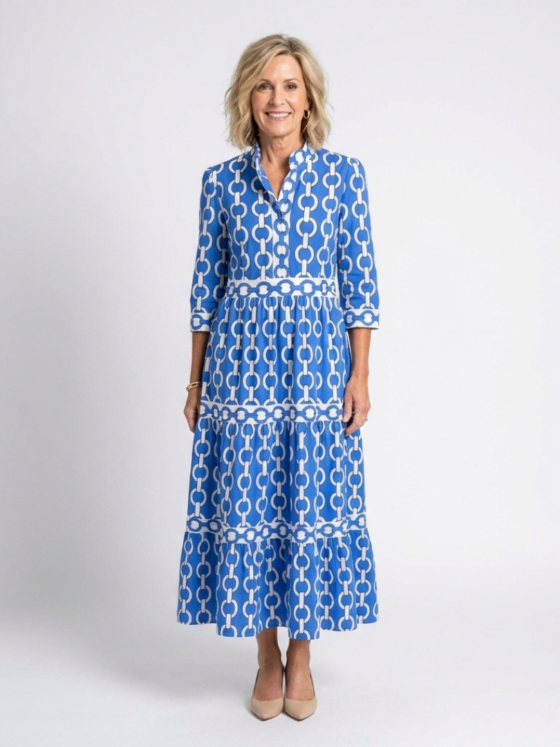 Allie | Women’s Chain Print Collared Midi Dress