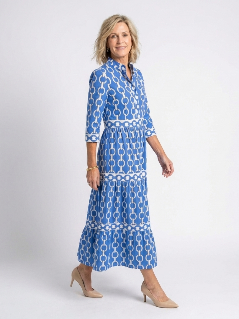 Allie | Women’s Chain Print Collared Midi Dress