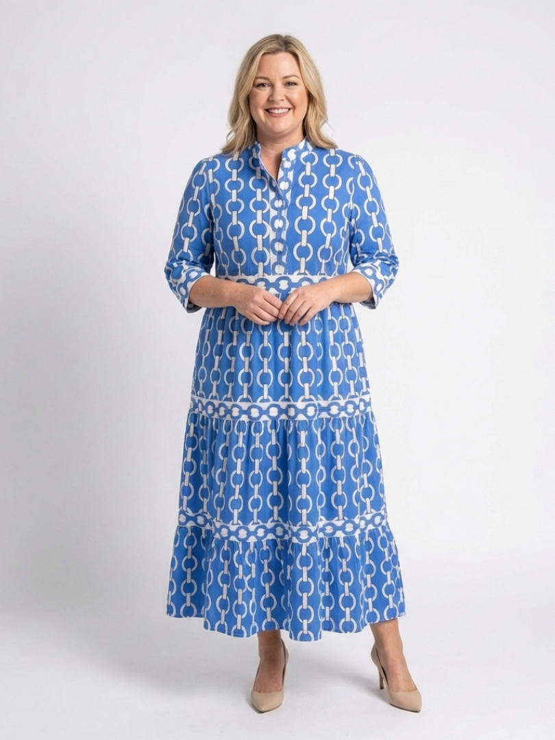 Allie | Women’s Chain Print Collared Midi Dress