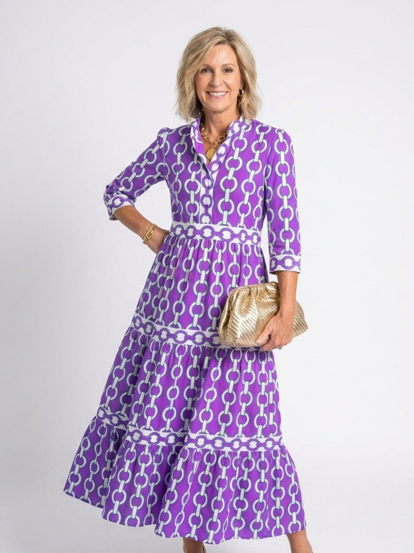Allie | Women’s Chain Print Collared Midi Dress