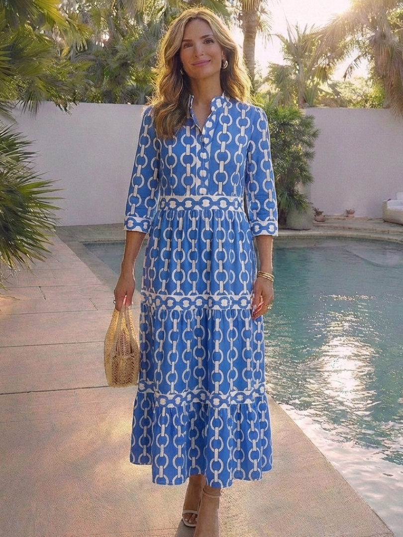 Allie | Women’s Chain Print Collared Midi Dress