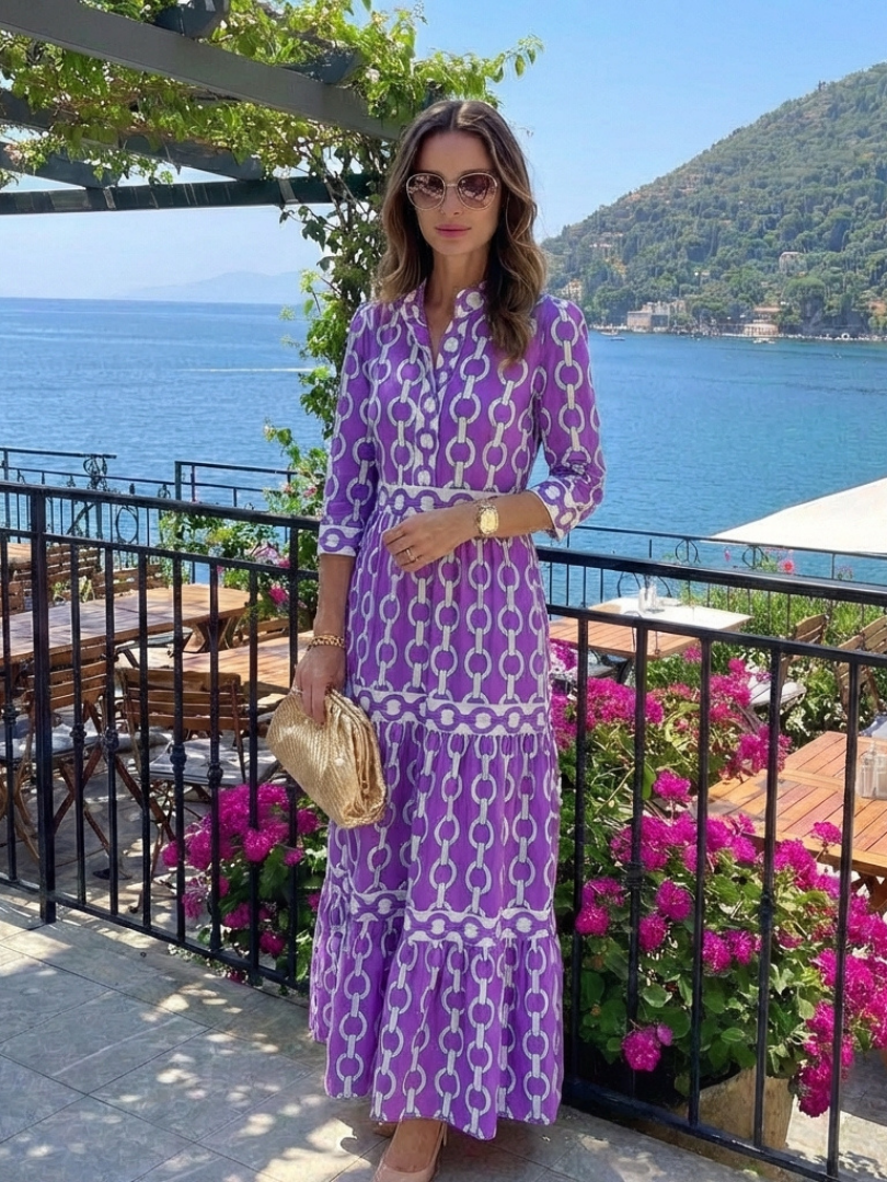 Allie | Women’s Chain Print Collared Midi Dress