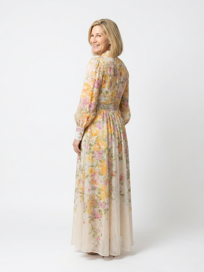 Allison | Women’s Floral Print Button Front Maxi Dress