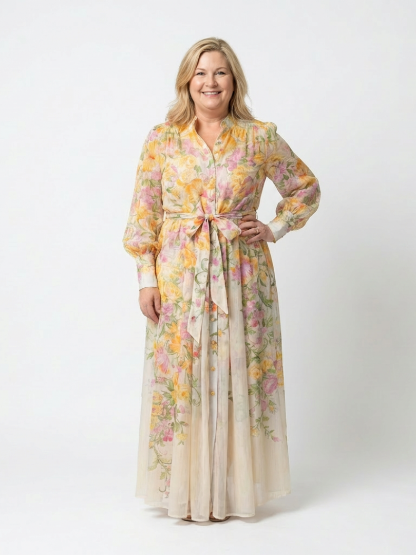 Allison | Women’s Floral Print Button Front Maxi Dress