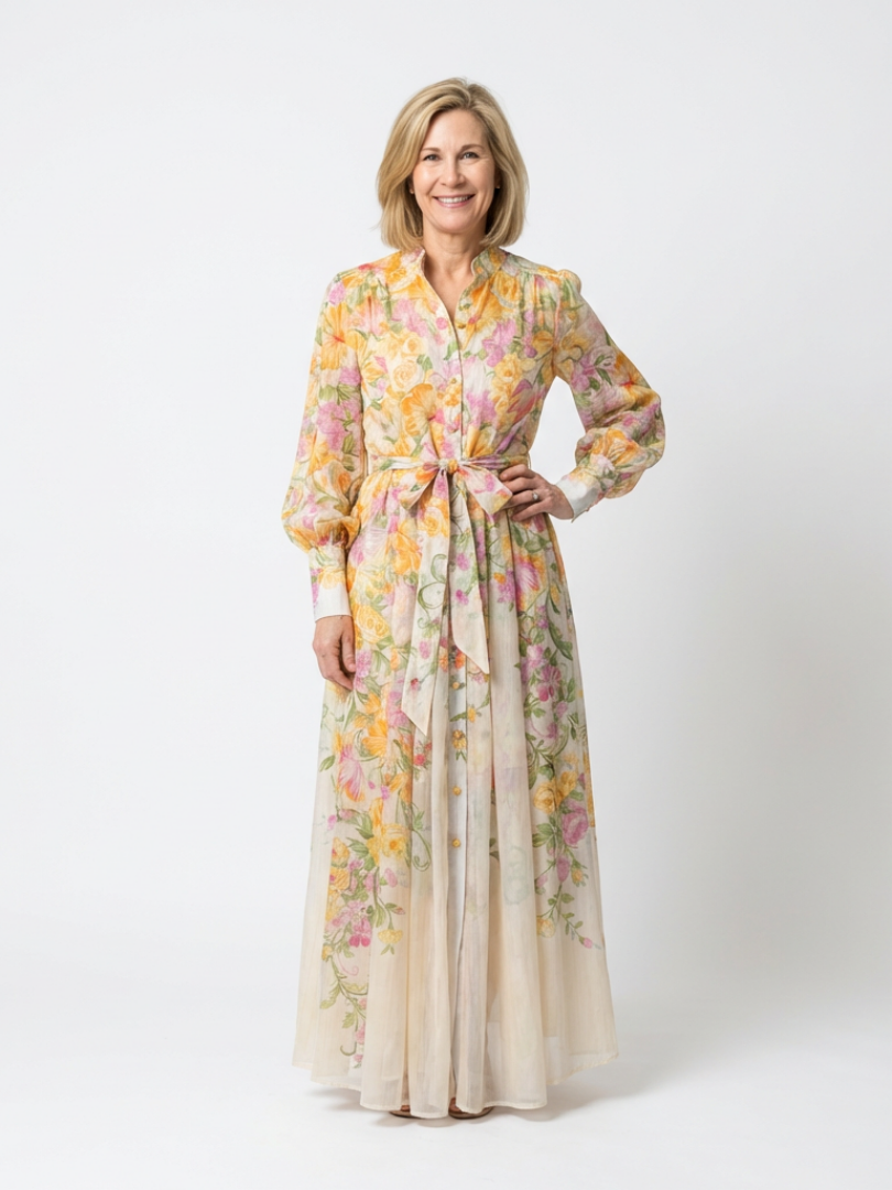 Allison | Women’s Floral Print Button Front Maxi Dress