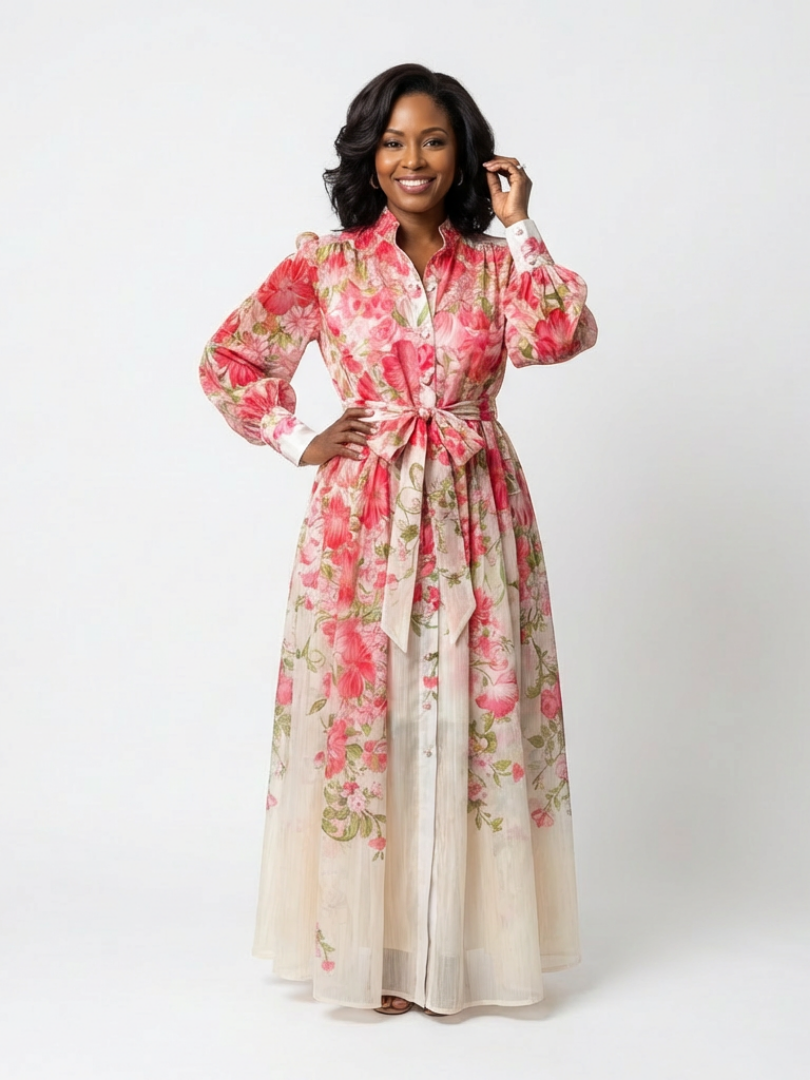 Allison | Women’s Floral Print Button Front Maxi Dress
