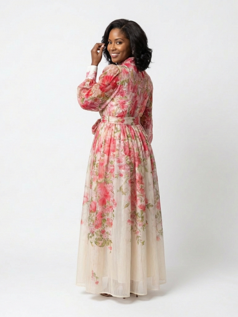 Allison | Women’s Floral Print Button Front Maxi Dress