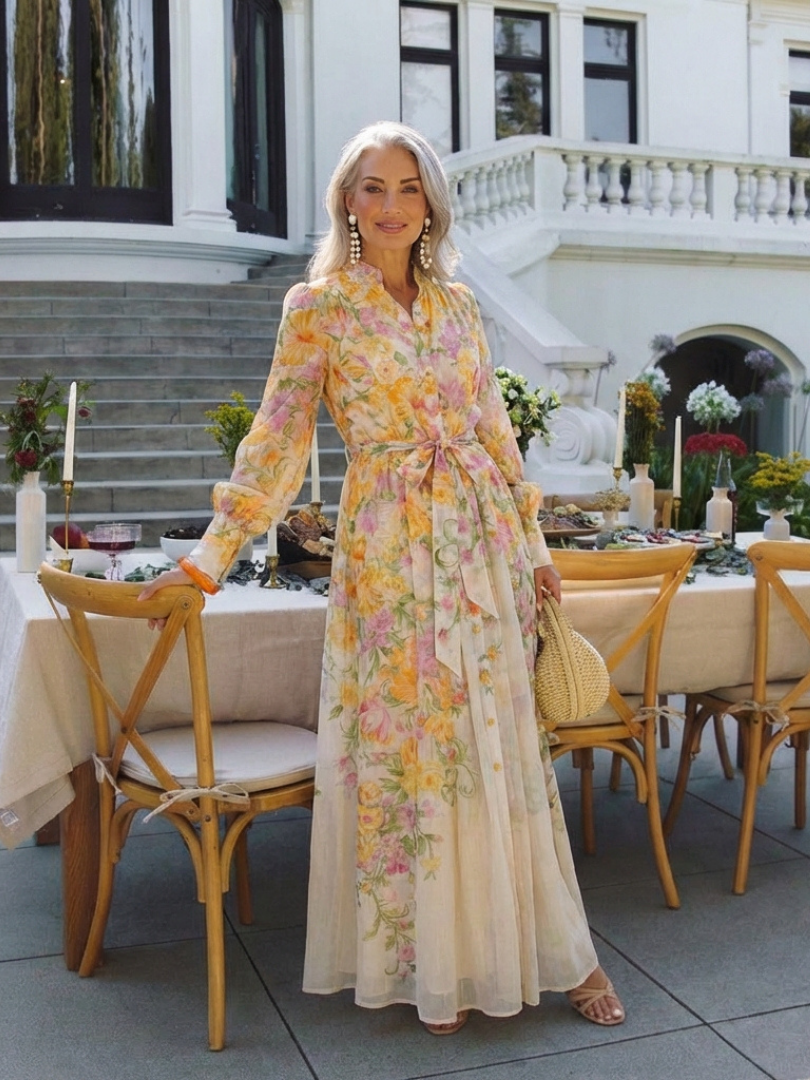 Allison | Women’s Floral Print Button Front Maxi Dress