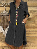 Alliyah | Women's Button Front Turn Down Collar Denim Shirt Dress