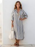 Alma | Women’s Vertical Stripe Long Sleeve Midi Dress