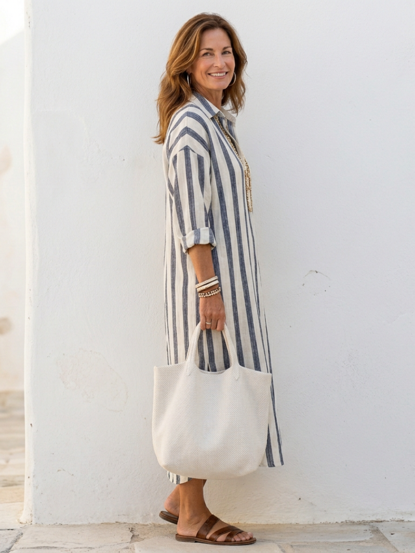 Alma | Women’s Vertical Stripe Long Sleeve Midi Dress