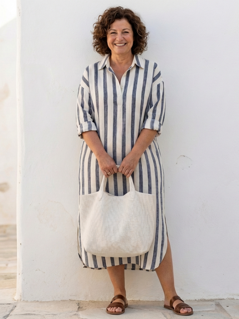 Alma | Women’s Vertical Stripe Long Sleeve Midi Dress