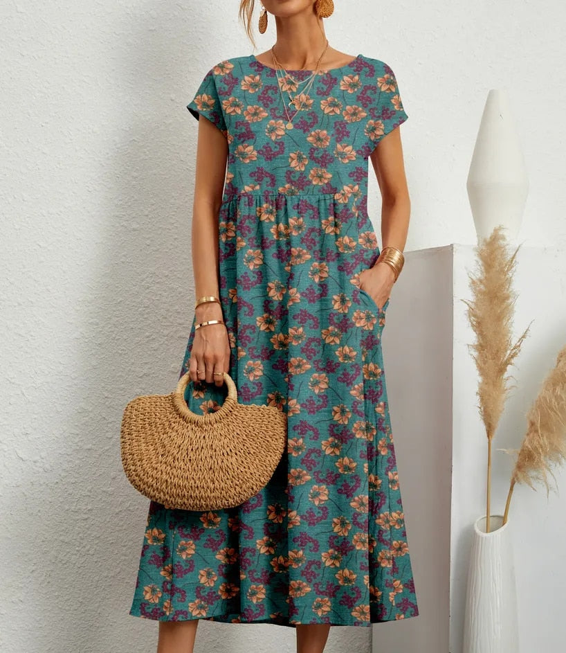 Alouette | Women's Floral Short Sleeve Flowy Midi Dress