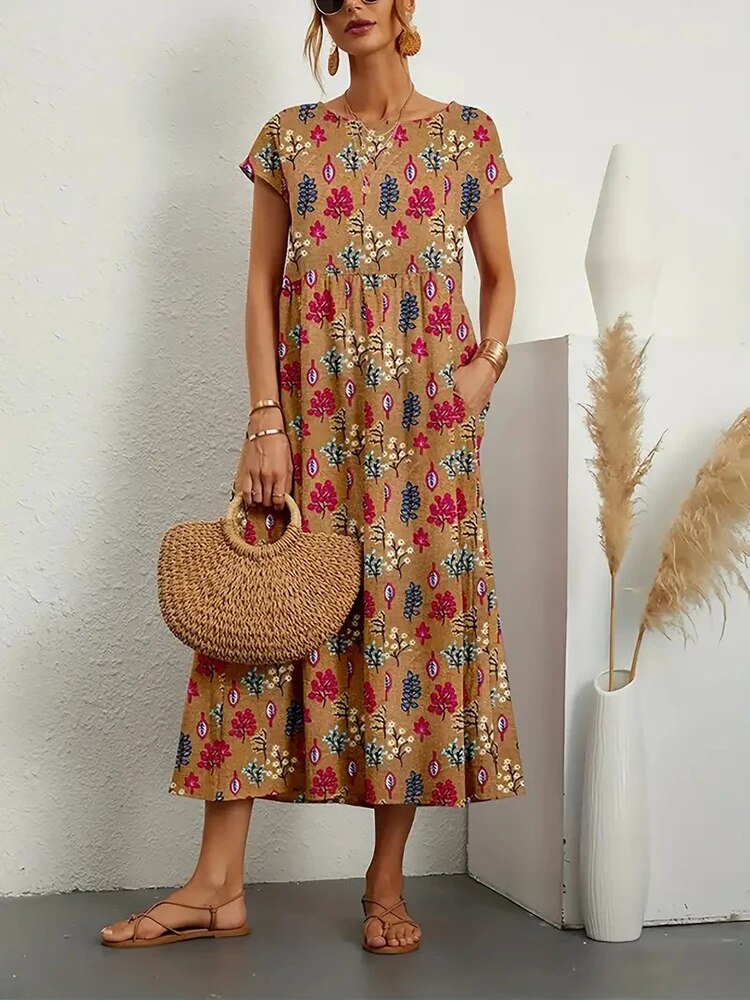 Alouette | Women's Floral Short Sleeve Flowy Midi Dress
