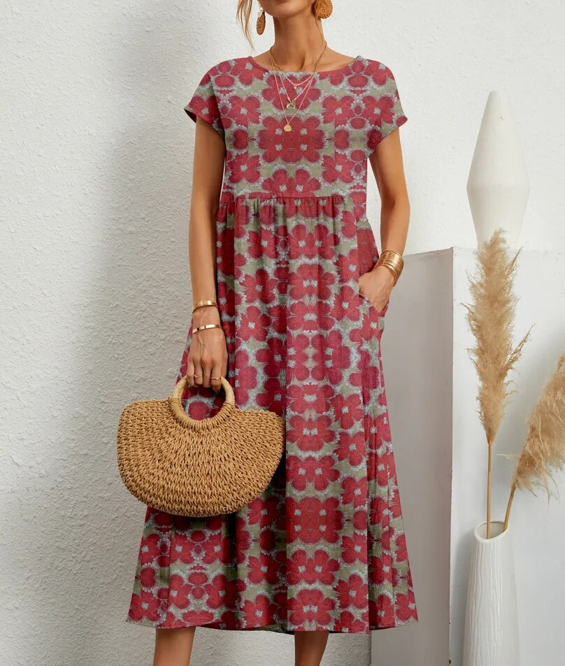 Alouette | Women's Floral Short Sleeve Flowy Midi Dress