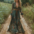 Altair | Women's V Neck Long Sleeve Boho Maxi Dress