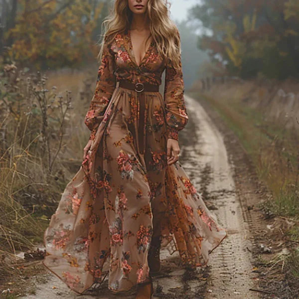 Altair | Women's V Neck Long Sleeve Boho Maxi Dress
