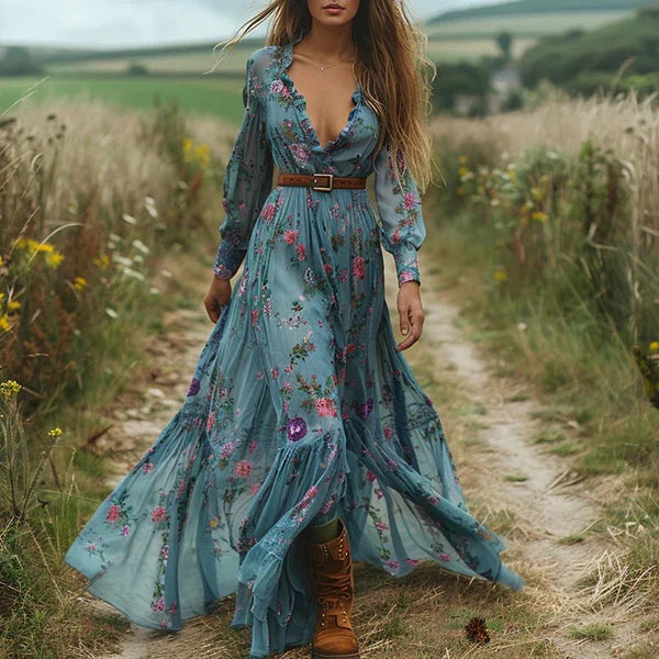 Altair | Women's V Neck Long Sleeve Boho Maxi Dress