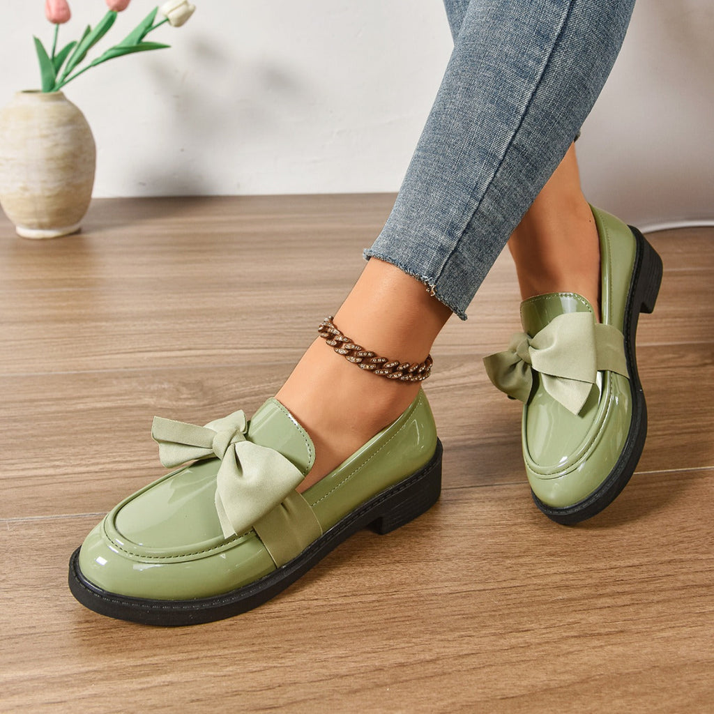 Althea | Women’s Low Block Heel Bow Detail Round Toe Ballet Flats