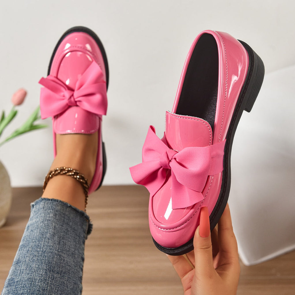 Althea | Women’s Low Block Heel Bow Detail Round Toe Ballet Flats