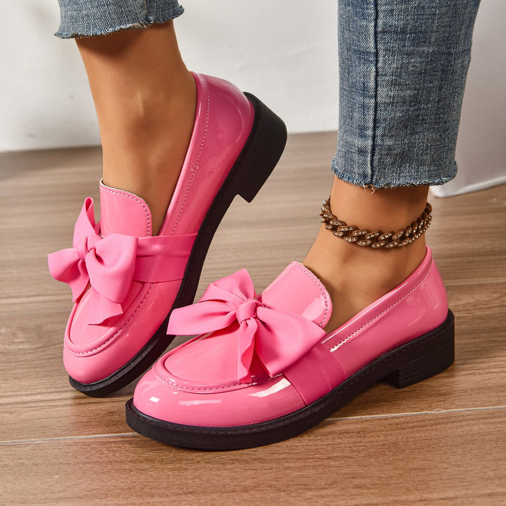 Althea | Women’s Low Block Heel Bow Detail Round Toe Ballet Flats