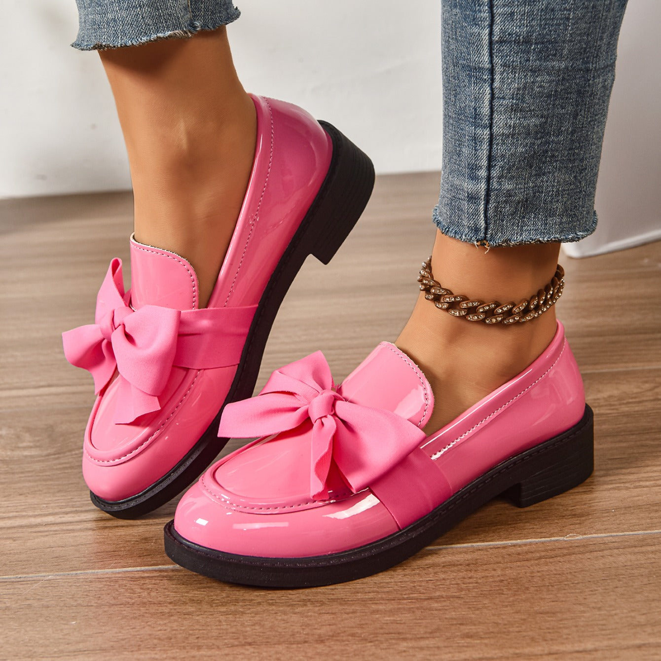 Althea | Women’s Low Block Heel Bow Detail Round Toe Ballet Flats