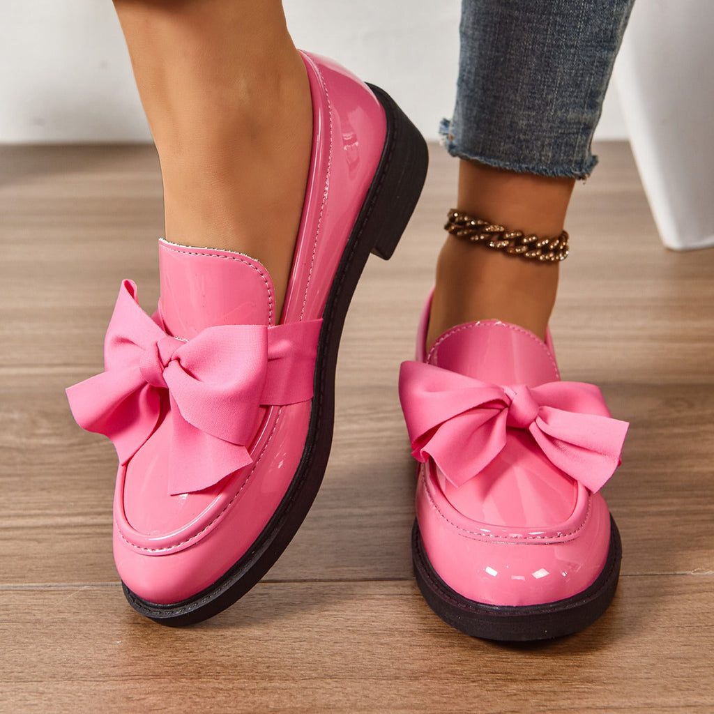 Althea | Women’s Low Block Heel Bow Detail Round Toe Ballet Flats