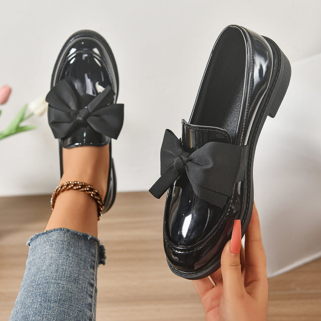Althea | Women’s Low Block Heel Bow Detail Round Toe Ballet Flats