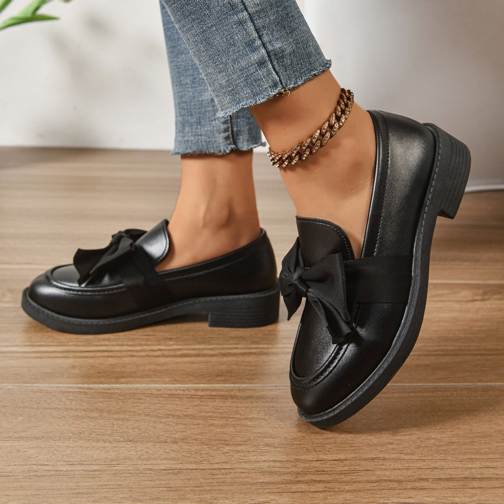 Althea | Women’s Low Block Heel Bow Detail Round Toe Ballet Flats