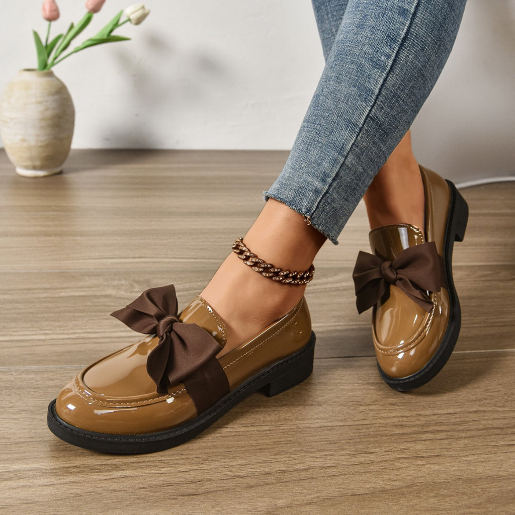Althea | Women’s Low Block Heel Bow Detail Round Toe Ballet Flats