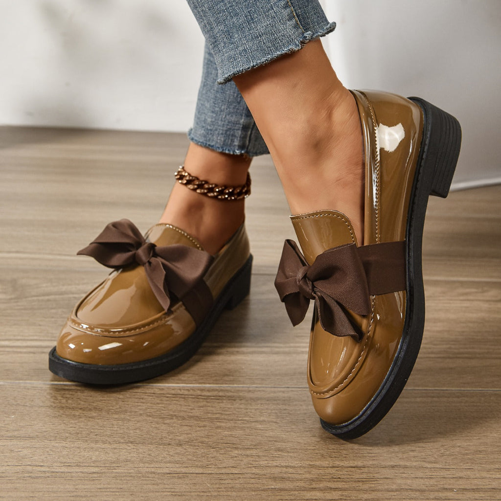 Althea | Women’s Low Block Heel Bow Detail Round Toe Ballet Flats