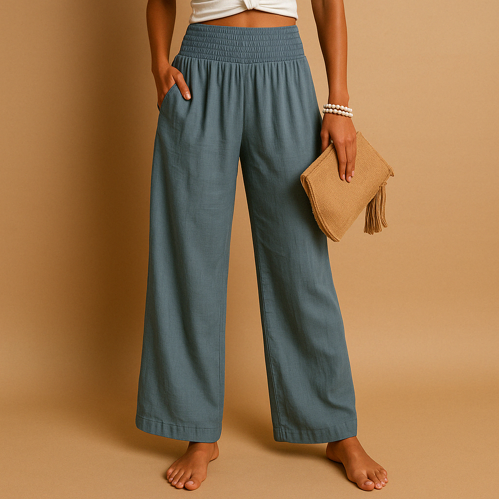 Alvana | Women's Smocked Waist Wide Leg Trousers